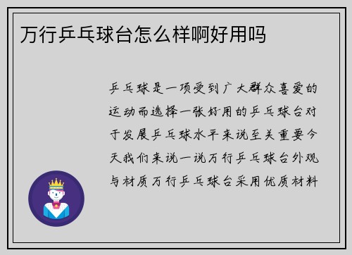 万行乒乓球台怎么样啊好用吗
